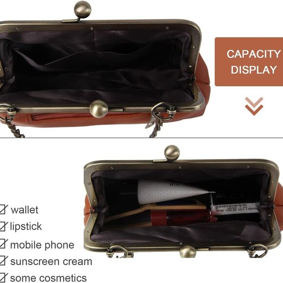 Women Classical Kiss Lock Clutch with Chain Strap Shoulder Bag Purse Wallet - Picture 4 of 6